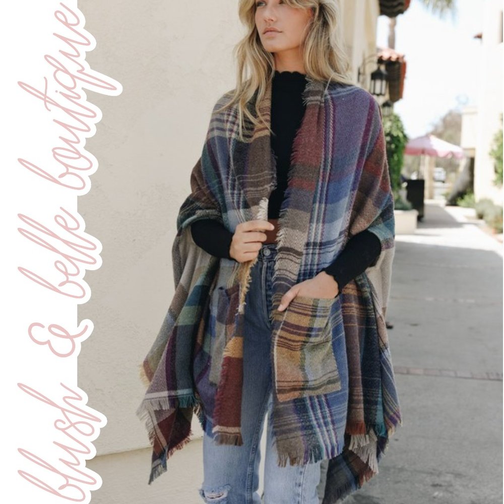 ๐จ LAST ONE! REMI Autumn Plaid Pocketed Ruana - Picture 2 of 10